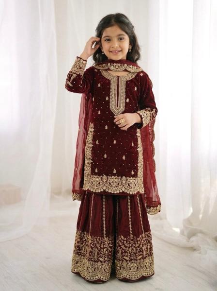 Kids Ethnic Wear ZSR 3169 Fendy Silk red Children clothing wholesale market in Mumbai
